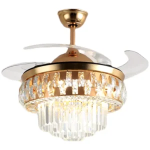 42-Inch 220V Nordic Luxury Crystal Ceiling Fan Chandelier Lamp LED Light Source Remote Control for Home Decor Living Room