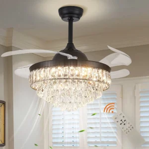 42 Inch 3 Color LED Light Bedroom Chandelier Ceiling Light with Foldable Hidden Fan Openable