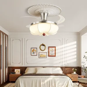 42 Inch Bedroom Reading Living Room Led Large Dc Round Retractable Luxury Ceiling Fan with Light Lamp Covers and Remote Control