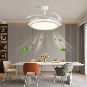 42 Inch Ceiling Fan Light 96W LED Retractable Transparent Blades Remote Control For Modern Apartment Living Room
