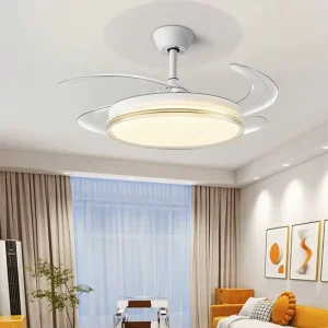 42 Inch Invisible LED Ceiling Fan Light with Color Dimmable Modern Design Retractable 220V Remote Control