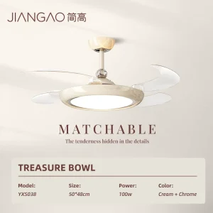 42 Inch Modern Cream Walnut Chrome Simple Invisible 4 Bladeless Smart Ceiling Light with Fan Lamp Retractable and Remote Rem