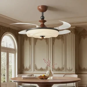 42 Inch Modern Decorative High Chandelier LED Retractable Ceiling Fan Lamp with Lights Remote Control BT Speaker