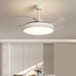 42 Inch Modern Decorative High Chandelier Led Retractable Ceiling Fan Lamp with Lights Remote Control and BT Speaker