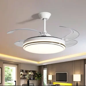 42 Inch Retractable Invisible Living Room Modern Fancy Led Ceiling Light with Fan for Dinning Room