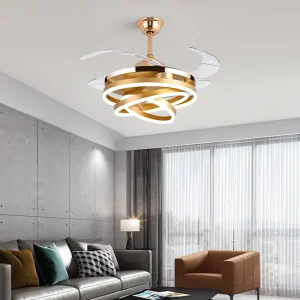 42 Inch Retractable Luxury Modern LED Ceiling Fan Light with Remote Control Chandelier 6 Speed for Living Room Chandelier Lamp