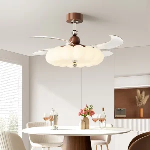 42 Inches Modern Luxury Fandelier Home DC Retractable Smart Bedroom Ceiling Fan with Light