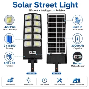 420PCS 2835 LED ABS+PS Motion Sensor Solar Light for Outdoor Garden Solar Street Light
