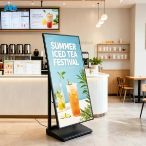 43 Inch Ultra Light Portable LCD Digital Poster Adjustable Tilt Angle 550 Nits High Brightness Indoor Mobile Advertising Display