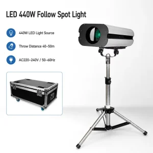 440W LED Follow Spot Light 23° Beam 40 50M Throw 5 Color Wheel CCT DMX512 Button Control IP20 CE for Wedding Fashion Concert