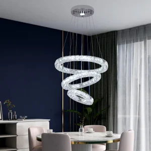 44W Loft Apartment Hotel Bedroom 3 Circles Crystal Chandelier Pendant Light Changeable Tri colors 2835 LED Strip