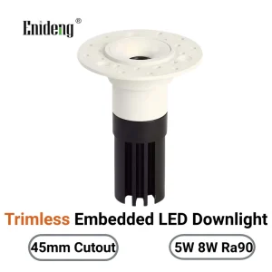 45mm Cutout Trimless Embedded LED Downlight Aluminum 5W 8W High CRI Ra90 Recessed Ceiling Spotlight for Indoor Lighting