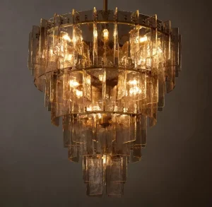 47″ Luxury Tiered Modern Pendant Light Round Clear Glass LED Chandelier for Hotel Home Restaurant Villa Living Dining Rooms