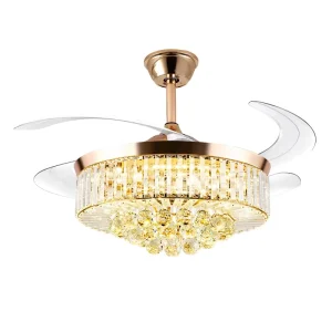 48 Inch 96W Home DC Bldc Modern Remote/Wall Control Crystal LED Ceiling Fan Light Dimmable CRI 84.9 30000 Hours