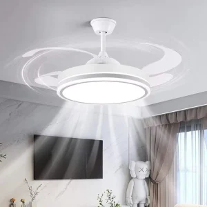 48 Inch Indoor Ceiling Fan with LED Lighting Retractable Remote Control Low Noise