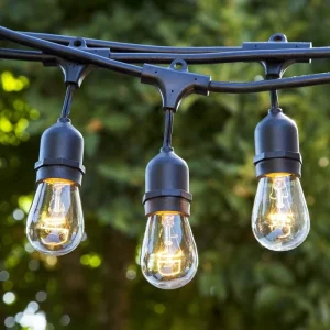 48FT Outdoor String Lights Commercial Waterproof Edison Vintage Bulbs 15 Hanging Sockets Heavy Duty Patio Light for Bistro Garden