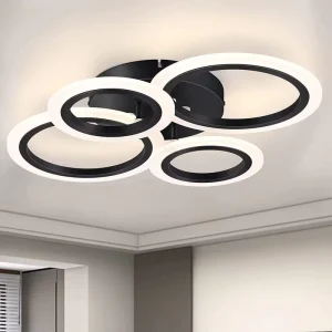 48W Modern 4-Ring LED Ceiling Light Remote Control Dimmable & CCT Adjustable Black Finish for Living Room Bedroom Kitchen
