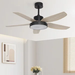 48inch 5 Blades Iron ABS Matt Black LED 3 Colors Remote Control 6-Speed Dimmable Modern Ceiling Fan with Light for Bedroom