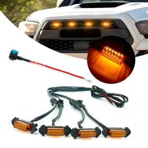 4PCS Amber LED Grill Light with Fuse Adaptor & Wire for Toyota Tacoma