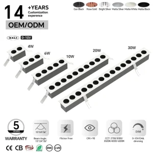 4W 30W Recessed Linear Grille Light Frame for LED Chips Installation CE RoHS SAA EMC LVD ISO9001 OEM Factory IP40 5 Year