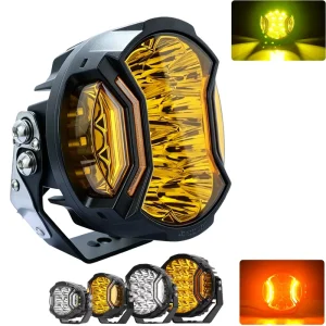 4X4 LED Pod Lights Waterproof IP68 5 Inch Round Amber DRL LED Auxiliary Spotlight for Offroad SUV Truck UTV RZR Fog Light