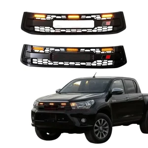 4X4 Offroad GR Model Radiator Grille W LED Amber Lights & Letters for Toyota Hilux Revo 2015+ Grill Grid Racing Grille