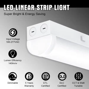 4ft 8ft LED Shop Fixture 30-80W ETL DLC UL LED Industrial Batten Strip Lighting Smart LED Linear Lamps Tube Lights