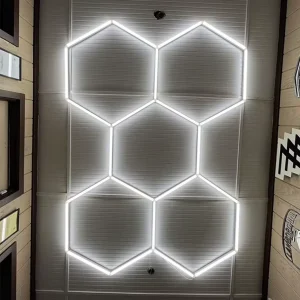 5 Grid Hexagon LED Garage and Office Lights Car Detail Workshop Retail Honeycomb Barbers Lights Car Detailing Garages
