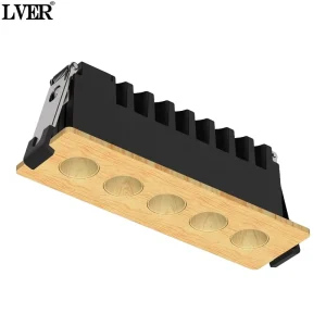 5 Head Wood Grain Anti Glare Aluminum Recessed LED Grille Ceiling Light High Lumen Lamp CRI 95 500 600 Lumens