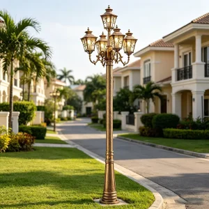 5 Lights 3.5 Meters Pole Solar Street Lights European Antique Waterproof Outdoor Led Garden Lights for Garden Outdoor Courtyard