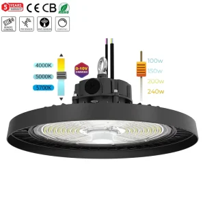 5 Years Warranty LED High Bay Lights 100W 150W 200W 240W 170lm W Lighting Warehouse 3CCT Switchable LED UFO High Bay Light