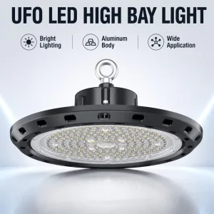 50W 100W 150W 200W UFO High Bay Lights with Motion Sensors High Transmittance Optical Lens 70° 90° 120° for Garage Shop
