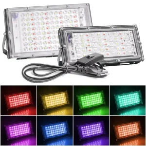50W 100W LED Floodlight RGB White Spotlight AC110V 220V LED Street Lamp Landscape Light Remote Control Plug
