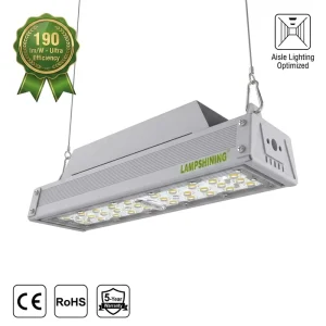 50W Linear LED High Bay Light 190lm W 9500lm IP66 Waterproof Warehouse Aisle Lighting for High Rack Shop CE RoHS 5Y Warranty