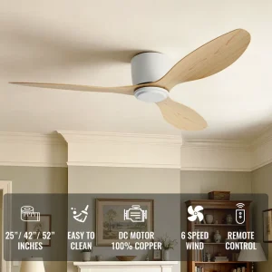 52 42 Inch LED Ceiling Fan Light Low Profile Flush Mount 3 Blade DC BLDC Motor Smart Remote Strong Wind Modern Black White