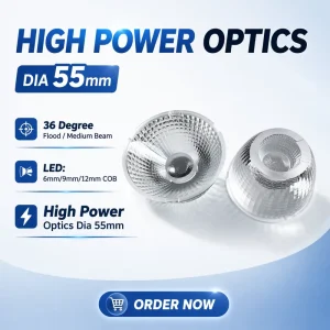 55mm 36 Degree COB LED Lens PMMA Optical Lens for Track Light Downlight Spotlight Ceiling Light Medium Flood Beam