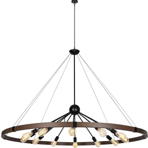59″ Large Farmhouse Wagon Wheel Chandelier 8-Light Vintage Rust Round Steel Pendant Lamp for Dining Room