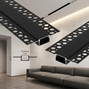59.8*12.3mm New Design Recessed Rim less LED Linear High Bay Light Drywall Gypsum Aluminum Alloy Anodized 6000 Series Profile