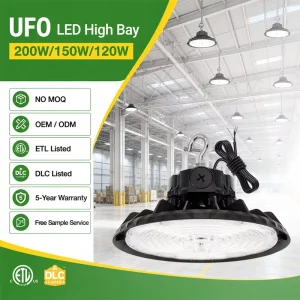 5CCT ETL Certified Aluminum UFO High Bay Light 120-200W 0-10V Dimmable IP65 135LM/W AC120-277V Commercial Warehouse