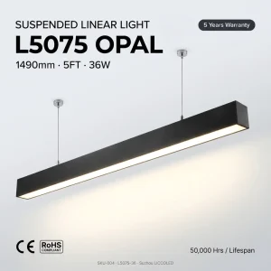 5FT 1490mm 36W LED Linear Pendant 4320lm Opal PC Diffuser 6063 Aluminum 120lm W Ra80 Linkable Flicker Free