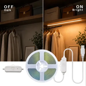 5V USB COB LED Light Strip with Touch Sensor Dimmable Under Cabinet Lighting for Wardrobes or Desks
