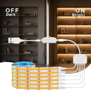 5V USB COB LED Strip Light Kit Touch Sensor Dimmable Under Cabinet Lighting with 6 Way Junction Box for Wine Rack Showcase
