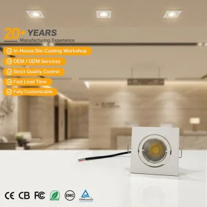 5W Modern Recessed Square COB LED Spotlight High CRI Ultra Slim Metal Ceiling Panel Light 4000K Warm White Dimmable Anti-Glare