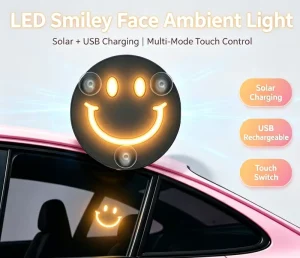 6 Colors Car Smiley Face Ambient Light Solar Type C LED Mood Lamp Rear Triangle Window Auto Interior Decor Accessories