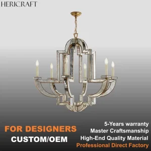 6-Light Brass Chandelier Vintage Pendant Light LED Hanging Light for Living Room Dining Kitchen 110V