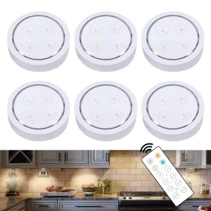 6 Pack Tap on LED Wireless Under Puck Cabinet Lights Battery Powered Counter Lighting for Kitchen Bedroom Living Room