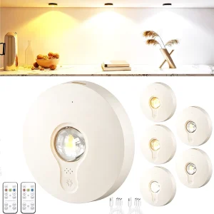 6 Puck Lights with Remote Control High Capacity Rechargeable LED Under Cabinet Light Stick on Wireless Closet Light for Counter
