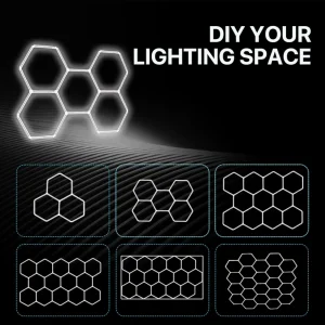 6000K High Grid Ceiling Hexagon Lights 220V Dimmable Easy Install Panel for Auto Repair Workshop Car Detailing Barbershop
