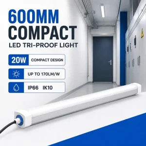 600mm 20W Compact LED Tri Proof Light 2FT Waterproof Batten for Corridors Stairways Utility Rooms and Service Areas