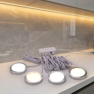 60mm DC12V 12Pcs IP67 Waterproof Ultra Thin Smart LED Cabinet Light 6000K Daylight Adhesive Mount for Bedroom Kitchen Bathroom